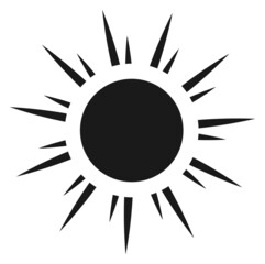 Sun icon. Black emblem. Light beam symbol