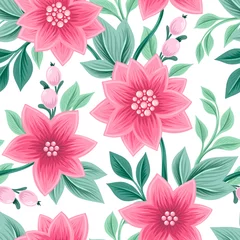 Poster Illustration of graphic flowers and leaves. Seamless pattern for wallpaper and fabric design. © Anna
