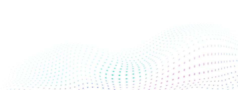 Abstract halftone background with curved surface made of small dots, colored on white