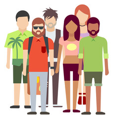 People in summer clothes. Vacation travelers. Beach crowd