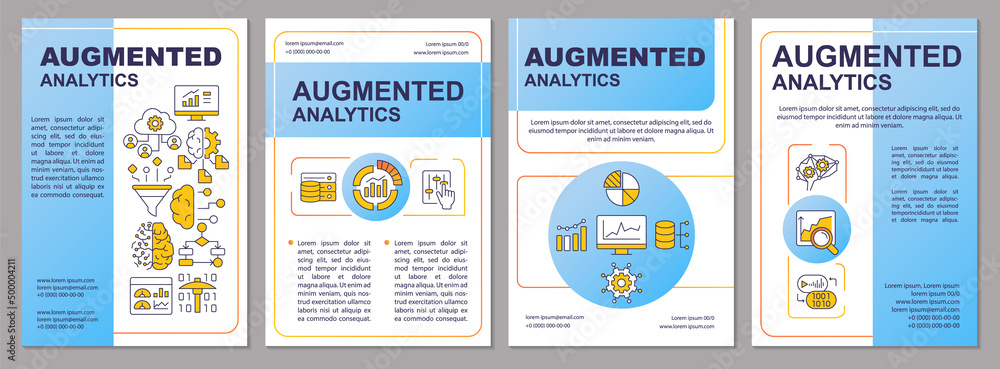 Poster augmented data management blue brochure template. data science techniques. leaflet design with linea