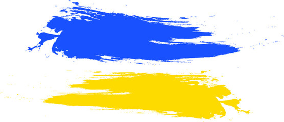 Grunge brush stroke with Ukraine national flag. Watercolor painting flag of Ukraine. Symbol, poster, banne of the national flag. Style watercolor drawing. Vector Isolated on white background.