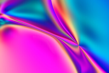 Abstract holographic foil gradient background. Trendy colorful liquid shape 3d render texture. Modern blurred fluid surface