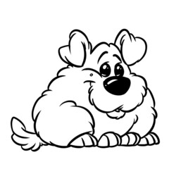 Fluffy furry dog coloring page cartoon illustration