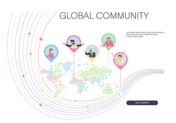 Web banner template with global community and network connections