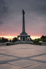 Fototapeta na wymiar Amazing sunset over the Slavin memorial in Bratislava, Slovakia, reminiscent of soviet soldiers