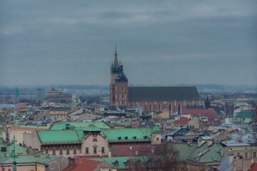 Fototapeta na wymiar Cloudy cityscape of Krakow, Poland