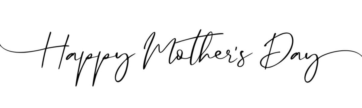 Happy Mother's Day handwritten lettering quote. Elegant continuous line drawing text design. Vector illustration