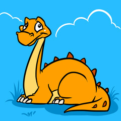 Little dinosaur lies cartoon illustration