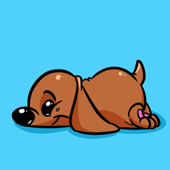 Little dog puppy lies rest cartoon illustration