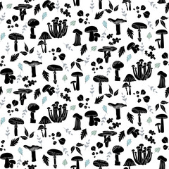 Vector seamless half-drop pattern, with mushrooms