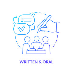 Written and oral blue gradient concept icon. Verbal and nonverbal. Project communication management abstract idea thin line illustration. Isolated outline drawing. Myriad Pro-Bold font used - obrazy, fototapety, plakaty