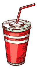 Fototapeta Soda plastic cup. Takeaway cold drink color sketch obraz