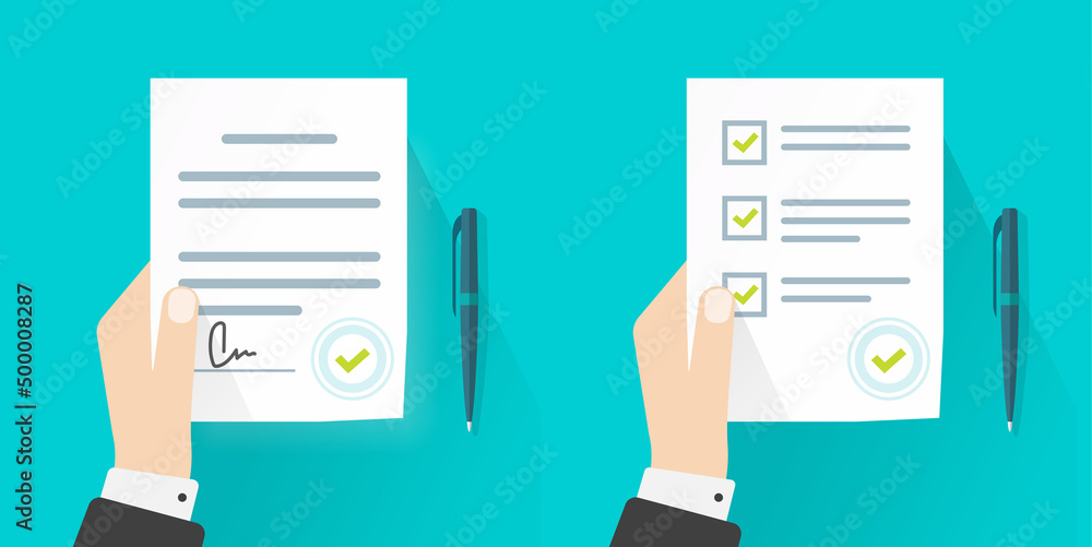 Poster contract lease document vector icon with test exam results or survey questionnaire form paper list i