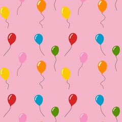 Colorful party balloons seamless pattern on pink background