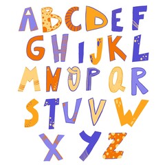 Decorative English alphabet. Ideal for education, home decor for quotes, poster, cards and kids fashion prints, Birthday. Design elements for scrapbooking. Hand drawn letters.