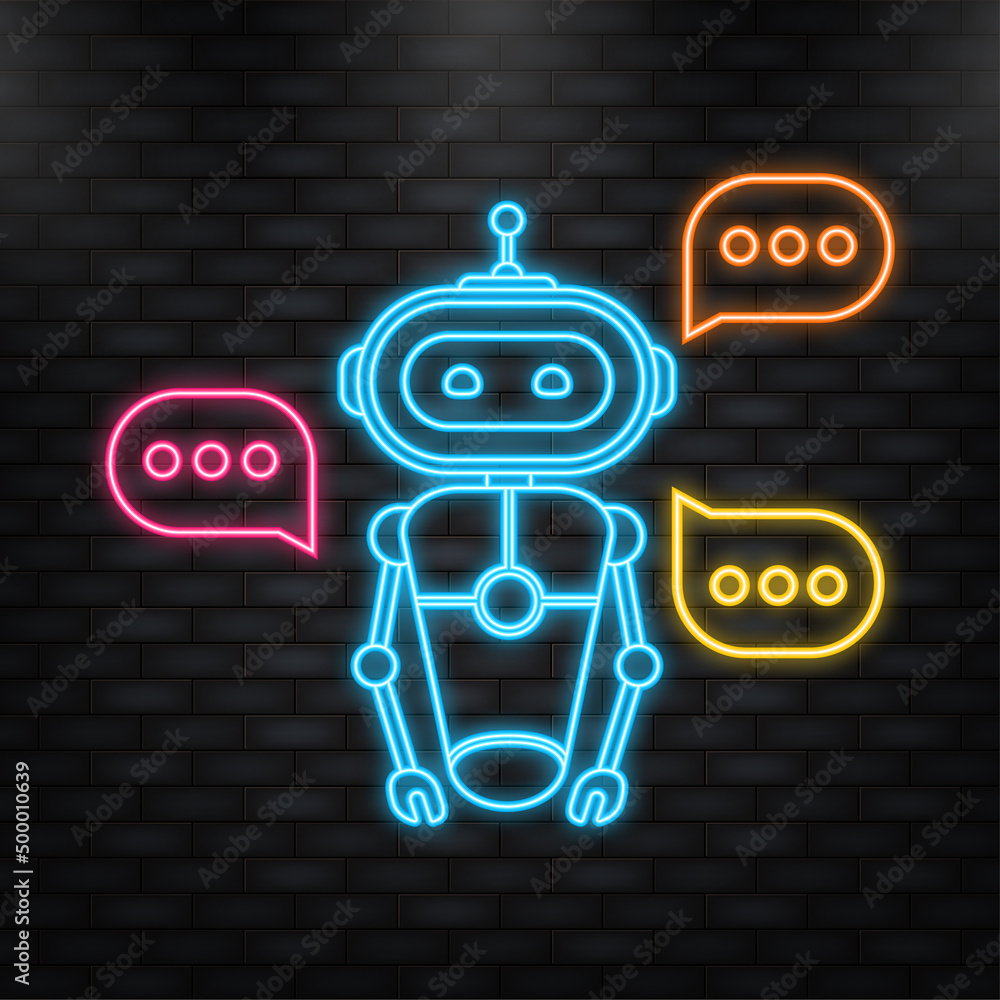 Poster neon icon. chatbot icon concept, chat bot or chatterbot. robot virtual assistance of website or mobi