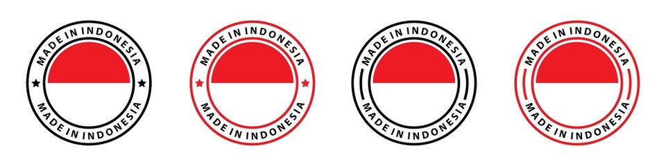 Made in the Indonesia labels Icon, made in the Indonesia logo, Indonesia flag , Indonesian product emblem, Vector illustration