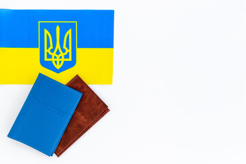 Passpot with Ukrainian flag. Ukrainian immigration concept