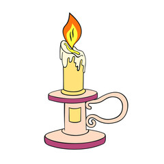 candle with candlestick, cartoon pic,  on a white background
