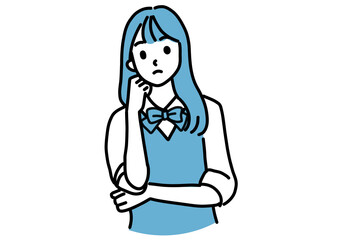 ほおづえをついて考える女子高生