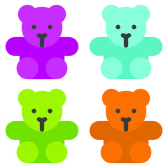 Set of multicolored teddy bears. Bears icon. White background. Vector illustration. EPS 10.