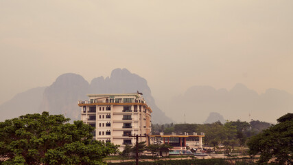 Modern Hotel Building with Beautiful Background of Mountainous.
