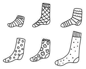 A set of hand-drawn socks. Socks drawn with a contour, icons