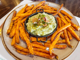 Healthy Homemade Baked Sweet Potato Fries with Avocado Guacamole 