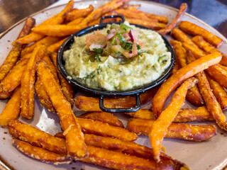 Healthy Homemade Baked Sweet Potato Fries with Avocado Guacamole 