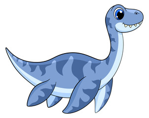 Sea prehistoric animal. Cartoon blue dinosaur swimming