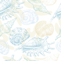 Seamless pattern hand drawn seashells in trendy colors