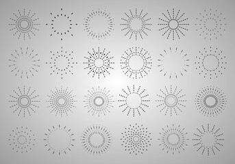 Firework explosion, stars, emblem, logo, tag. Sunburst set. Vintage sunrise collection.  Vector light rays elements. Vector Illustration 