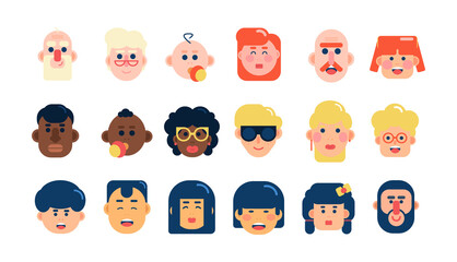 Vector flat people portraits set
