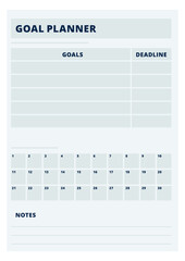 Goal planner page template. Strategy plan printable