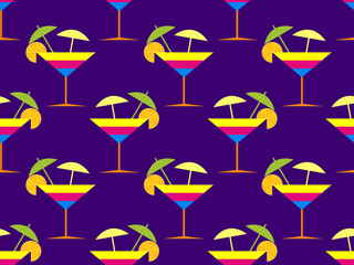 Materiał do szycia Seamless pattern with cocktail with umbrellas in pop art style. Alcoholic cocktails with umbrellas and orange slice. Design for bar menus, advertising materials and banners. Vector illustration