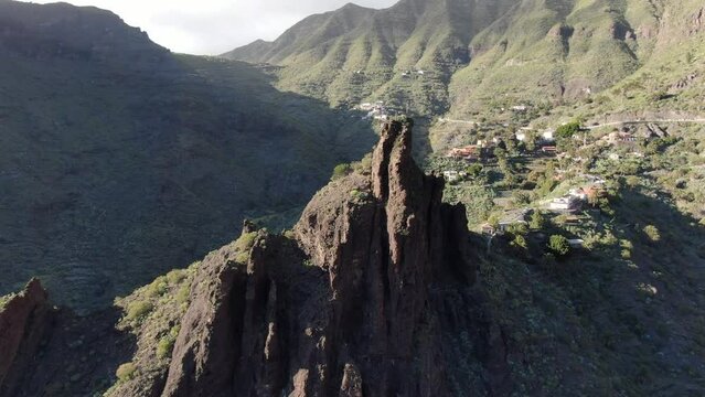 Aerial shot of Masca village and canyon, Tenerife, Canary Islands, Spain