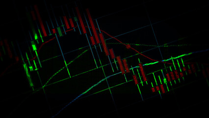 Candlestick graph chart of stock and forex market to represent the revenue growth. the stock market crashed from covid19 and war, and waiting for reverse trend to investing in growth stocks.