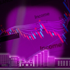 Candlestick graph chart of stock and forex market to represent the revenue growth. the stock market...