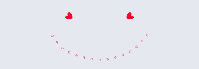 Illustration red hearts eyes and pink smiley hearts on light grey background. 17 hearts