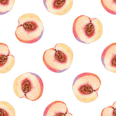watercolor half peach seamless pattern on white