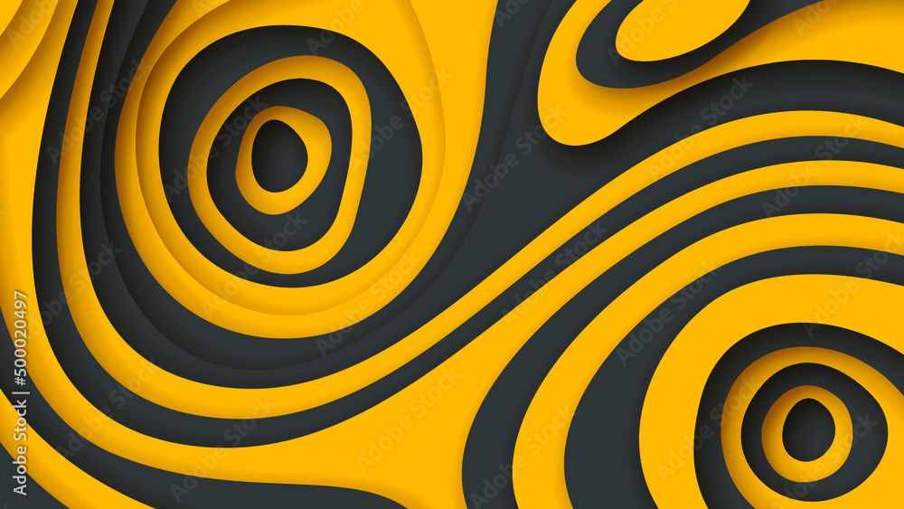 Aufkleber orange and black wavy abstract paper cut background vector shadows 3d smooth objects modern design