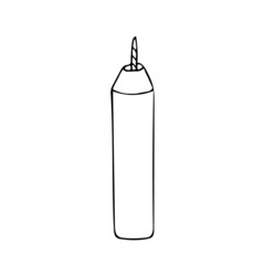 Candle line art. Paraffin candle with wick. Wax lighting. Aromatherapy. Old melted. Hand drawn vector doodle illustration. Outline drawing.