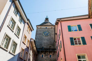 Laufenburg, Wasentor, Tor, Obere Wasengasse, Wasenturm, Wehrturm, Stadtturm, Altstadt, Altstadthäuser, Rhein, Rheinufer, Frühling, Schweiz