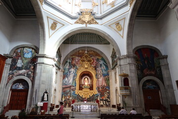 Fototapeta na wymiar Candelaria, Tenerife, Canary Islands, Spain, March 8, 2022: General view of the High Altar of the Basilica of Candelaria in Tenerife. Spain