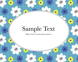 北欧風花柄背景イラストフレーム（水色）