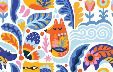 Scandinavian folk art seamless pattern