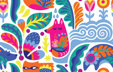 Scandinavian folk art seamless pattern