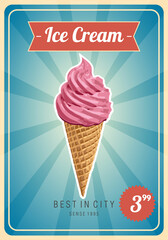  Vintage ice cream poster. Vector illustration.