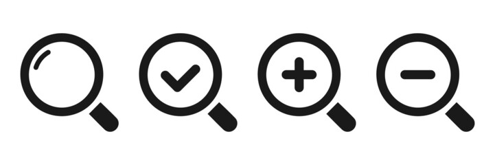 Magnifying glass icons collection. Search icon set on white background. Vector illustration